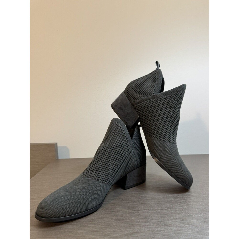 EILEEN FISHER Stretch Knit Booties Grey Block Heel Women's Pull on Shoes Sz 10